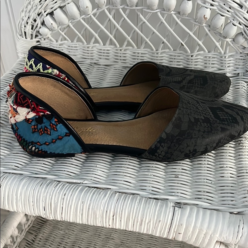 Free People Black and Blue Embroidered Flats